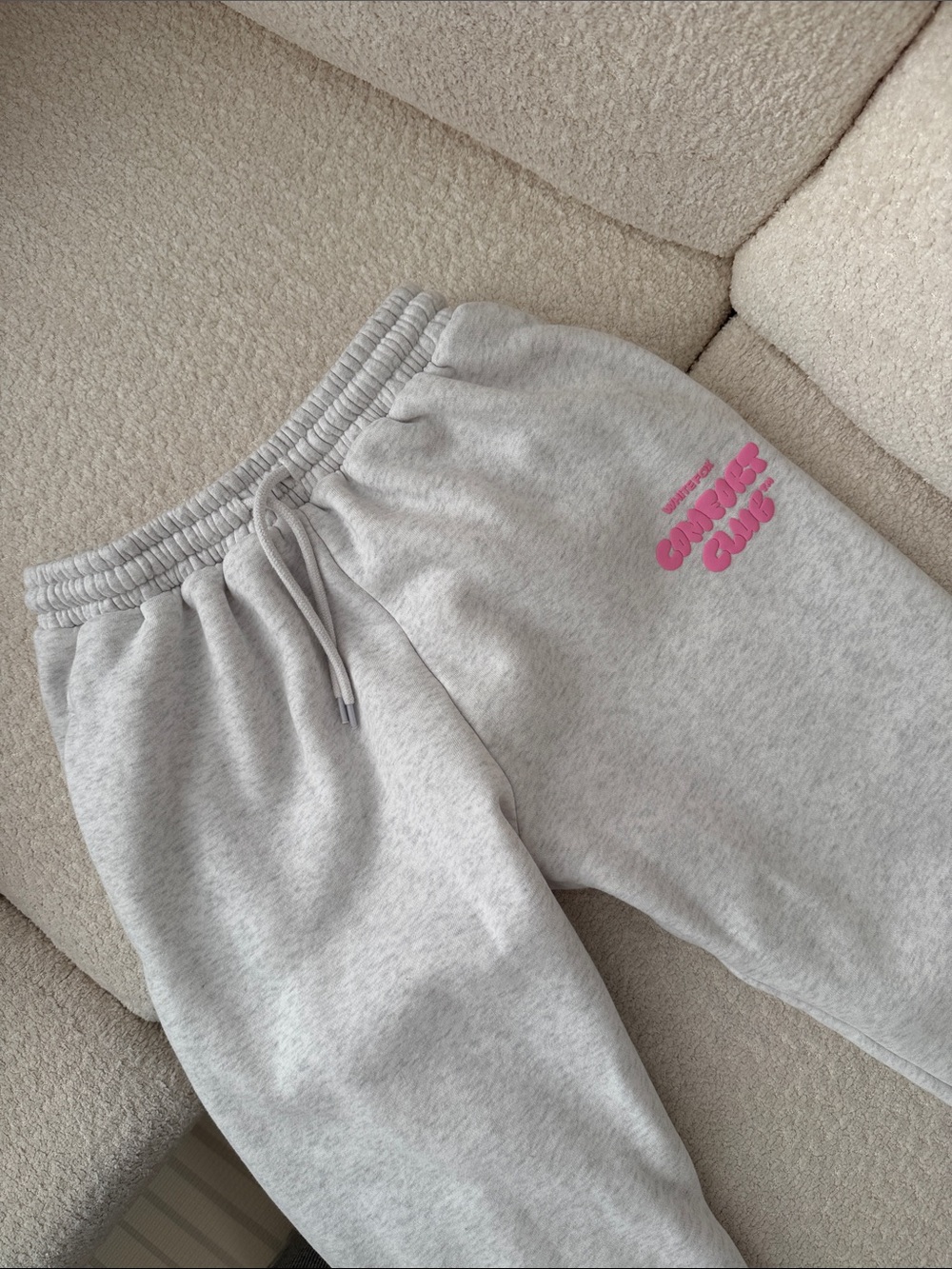 White Fox Boutique Light Gray Sweatpants with Pink Logo